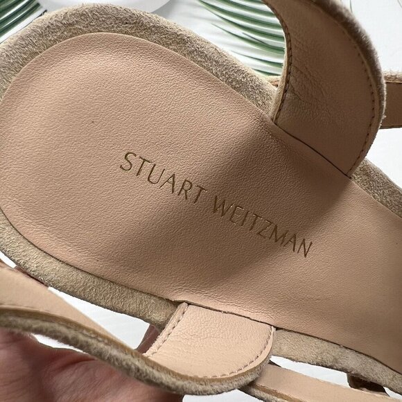 STUART WEITZMAN Beige Ave Ankle 75 Suede Open Toe Ankle Strap Sandal 8.5B NWOB - Picture 10 of 12